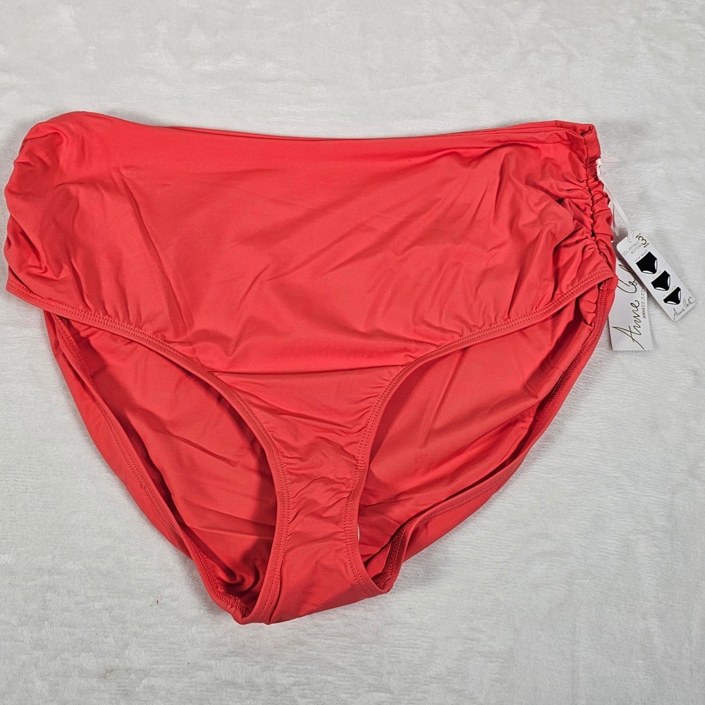 Anne Cole Convertible Bikini Bottom Womens 3-Way High Waist Coral Red XL
